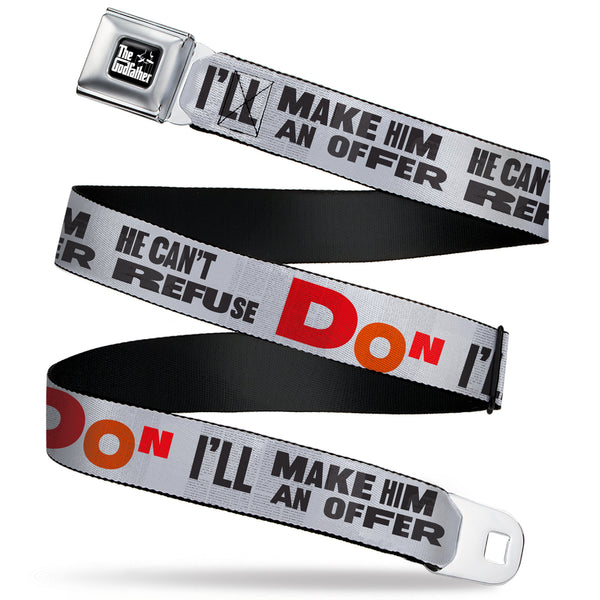 Buckle-Down THE GODFATHER Title Logo Full Color Black/White Seatbelt Belt - The Godfather Quote I'LL MAKE HIM AN OFFER HE CAN'T REFUSE Grays/Red Webbing