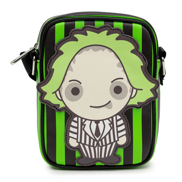 Buckle-Down Warner Bros. Horror Movies Bag And Wallet Combo Chibi Beetlejuice Pose With Stripe Green Black Vegan Leather