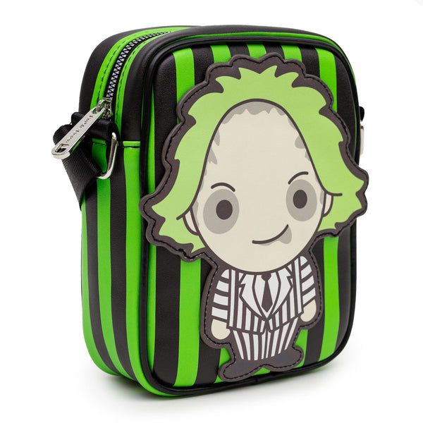 Buckle-Down Warner Bros. Horror Movies Bag And Wallet Combo Chibi Beetlejuice Pose With Stripe Green Black Vegan Leather