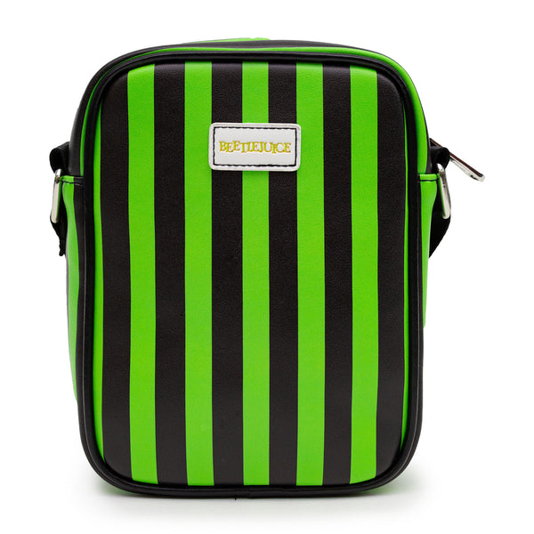 Buckle-Down Warner Bros. Horror Movies Bag And Wallet Combo Chibi Beetlejuice Pose With Stripe Green Black Vegan Leather