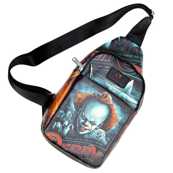 Buckle-Down Warner Bros. Horror Movies Vegan Leather Crossbody Sling Bag It Chapter Two Pennywise Derry Circus Pose 7" X 14"