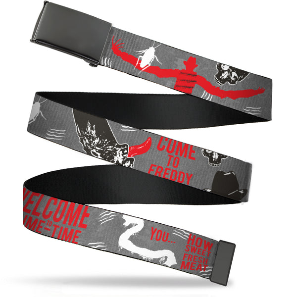 Buckle-Down Web Belt Blank Black Buckle - A Nightmare on Elm Street Freddy Icons and Quote Collage Gray/Black/Red Webbing