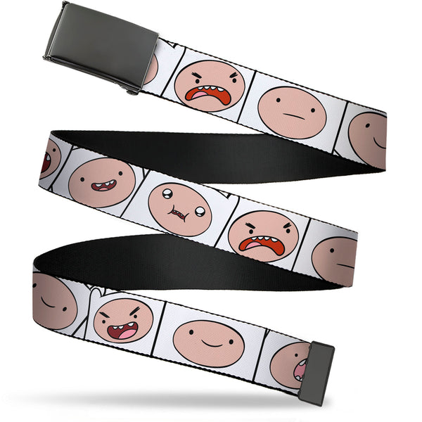 Buckle-Down Web Belt Blank Black Buckle - Adventure Time Finn Expression Blocks White Webbing