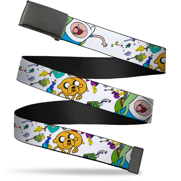 Buckle-Down Web Belt Blank Black Buckle - Adventure Time Jake and Finn Open Pack Pose White Webbing