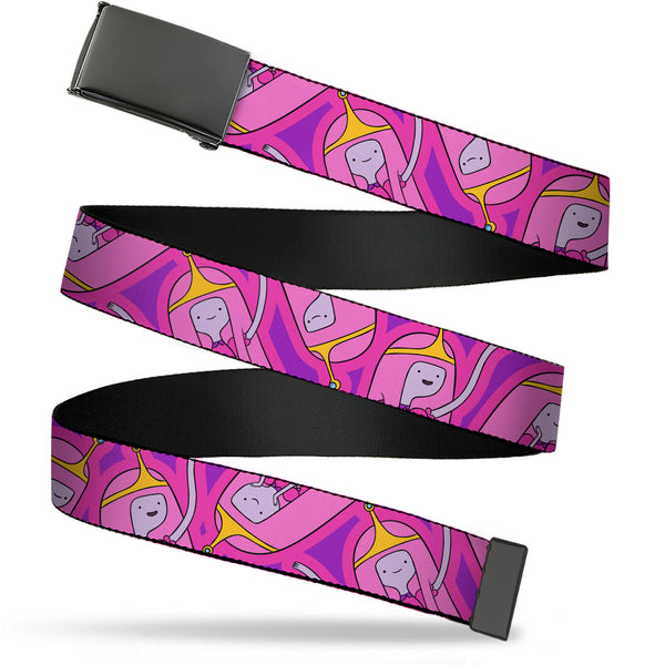 Buckle-Down Web Belt Blank Black Buckle - Adventure Time Princess Bubblegum Poses Collage Lavender Webbing