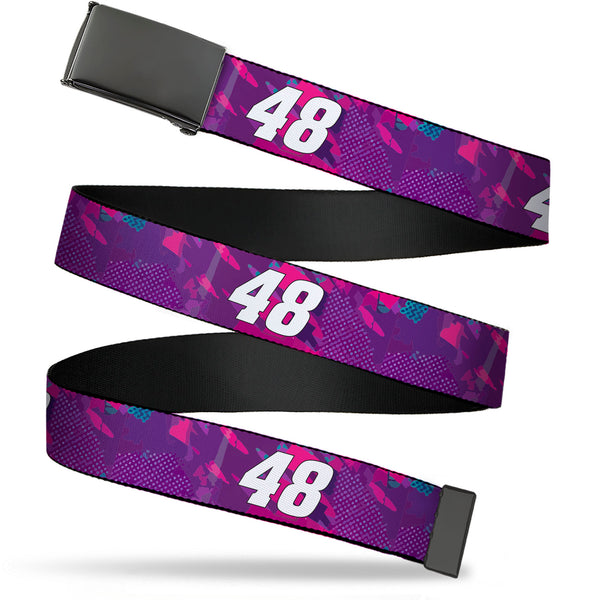 Buckle-Down Web Belt Blank Black Buckle - Alex Bowman #48 Car Scheme Purples/Pinks/White Webbing