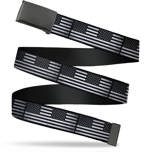 Buckle-Down Web Belt Blank Black Buckle - American Flag Weathered Black/White Single Webbing