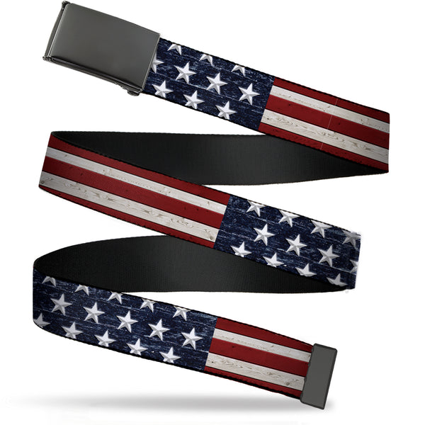 Buckle-Down Web Belt Blank Black Buckle - Americana Rustic Stars & Stripes Webbing
