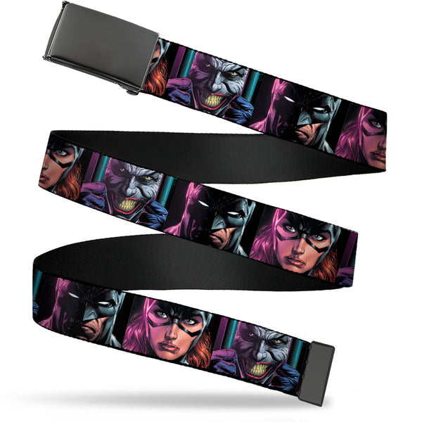 Buckle-Down Web Belt Blank Black Buckle - Batman Batgirl and Joker Comic Book Cover Face Close-Ups Black Webbing