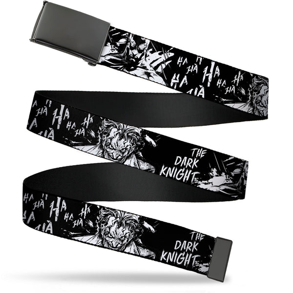 Buckle-Down Web Belt Blank Black Buckle - Batman THE DARK KNIGHT and Joker Smiling Sketch Close-Ups Black/White Webbing