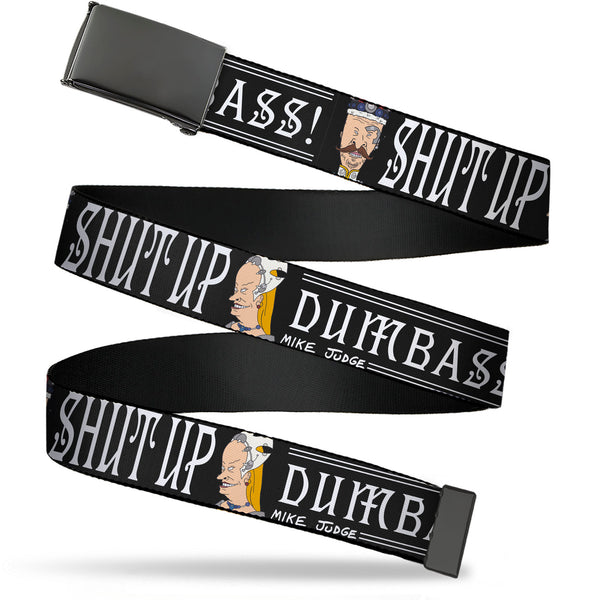 Buckle-Down Web Belt Blank Black Buckle - Beavis and Butt-Head Empress and King SHUT UP DUMB ASS Pose Black/White Webbing