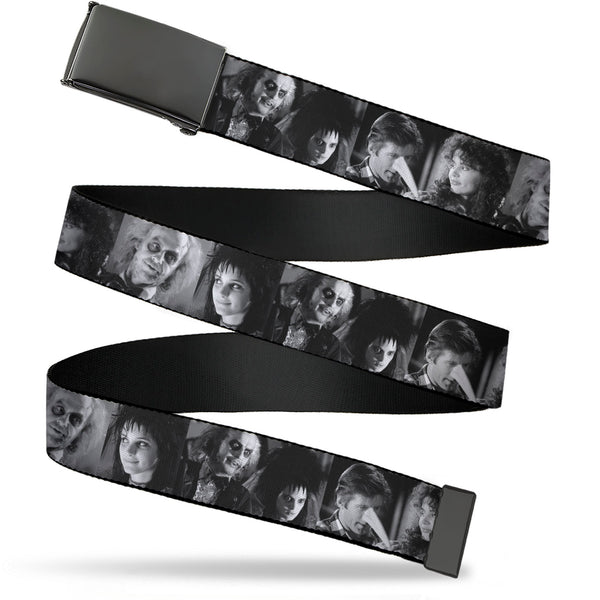 Buckle-Down Web Belt Blank Black Buckle - Beetlejuice Character Face Blocks Black/White Webbing