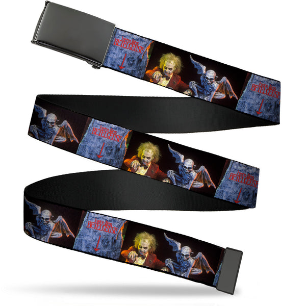 Buckle-Down Web Belt Blank Black Buckle - Beetlejuice Graveyard Gargoyle Pose Black Webbing