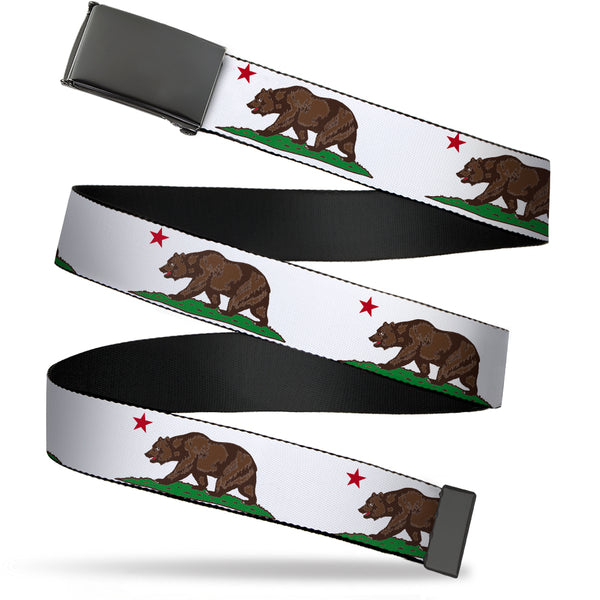 Buckle-Down Web Belt Blank Black Buckle - Cali Bear White Webbing