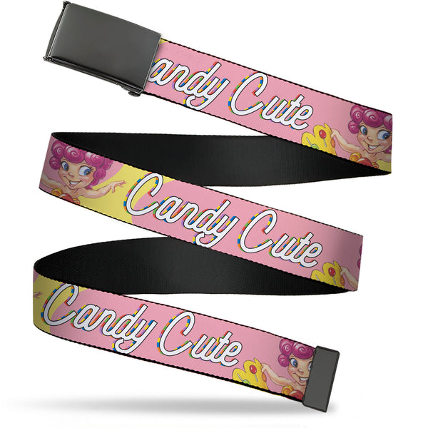 Buckle-Down Web Belt Blank Black Buckle - Candy Land CANDY CUTE Princess Lolly Pose Pink Webbing