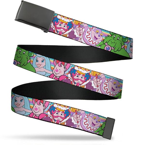 Buckle-Down Web Belt Blank Black Buckle - Candy Land Character Lineup Stripe Multi Color Webbing