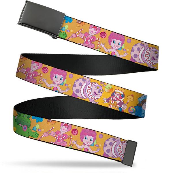 Buckle-Down Web Belt Blank Black Buckle - Candy Land Characters and Candy Collage Yellow Webbing