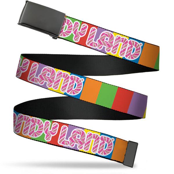 Buckle-Down Web Belt Blank Black Buckle - CANDY LAND Game Logo Color Blocks Multi Color Webbing