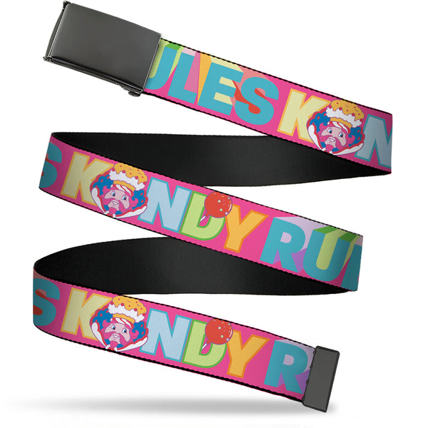 Buckle-Down Web Belt Blank Black Buckle - Candy Land KANDY RULES King Kandy Face Red/Multi Color Webbing