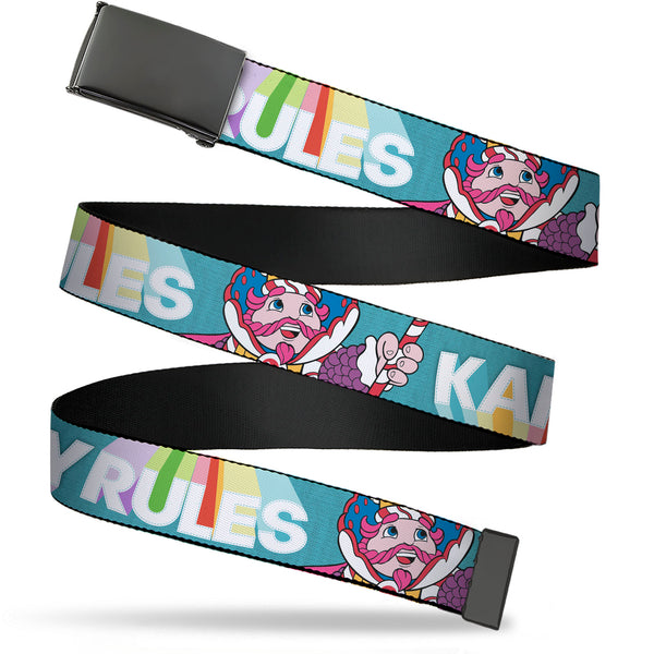 Buckle-Down Web Belt Blank Black Buckle - Candy Land KANDY RULES King Kandy Pose Teal/Multi Color Webbing