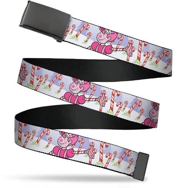 Buckle-Down Web Belt Blank Black Buckle - Candy Land Mr. Mint Pose and Candy Canes Multi Color Webbing