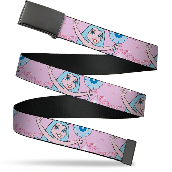 Buckle-Down Web Belt Blank Black Buckle - Candy Land Queen Frostine Pose and Float Bubbles Pinks Webbing
