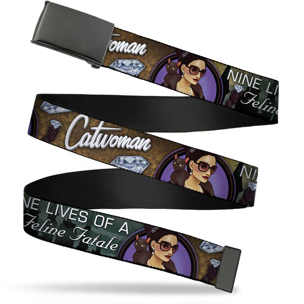 Buckle-Down Web Belt Blank Black Buckle - CATWOMAN-NINE LIVES OF A FELINE FATALE Bombshell Pose/Diamonds Webbing