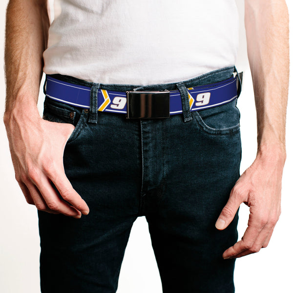 Buckle-Down Web Belt Blank Black Buckle - Chase Elliott #9 Car Scheme Blue/Yellow/White Webbing