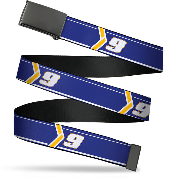 Buckle-Down Web Belt Blank Black Buckle - Chase Elliott #9 Car Scheme Blue/Yellow/White Webbing