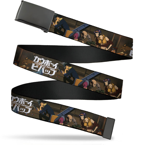 Buckle-Down Web Belt Blank Black Buckle - COWBOY BEBOP Jet Black and Crew Bonsai Tree Scene and Title Logo Webbing