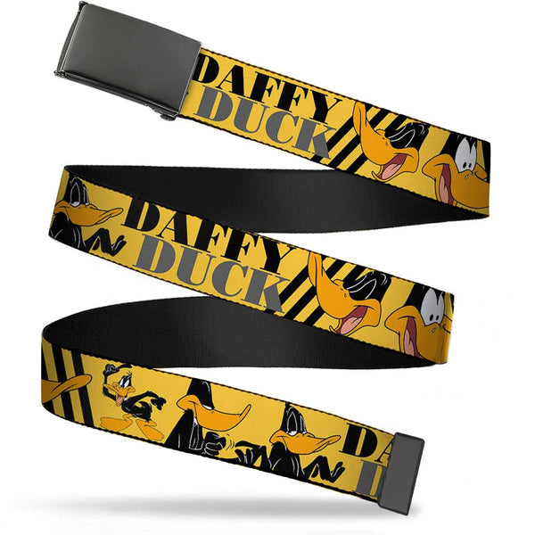 Buckle-Down Web Belt Blank Black Buckle - DAFFY DUCK w/Poses Yellow/Black Webbing