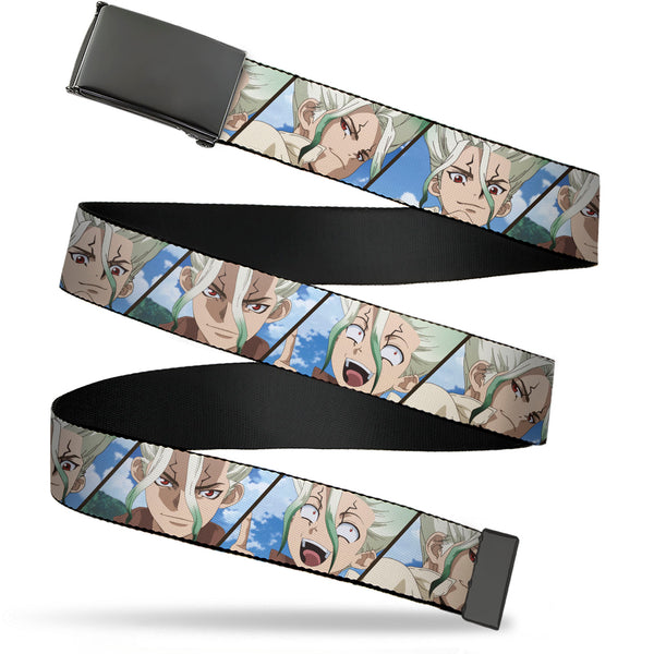 Buckle-Down Web Belt Blank Black Buckle - Dr. Stone Senku Ishigami Expression Blocks Blues Webbing