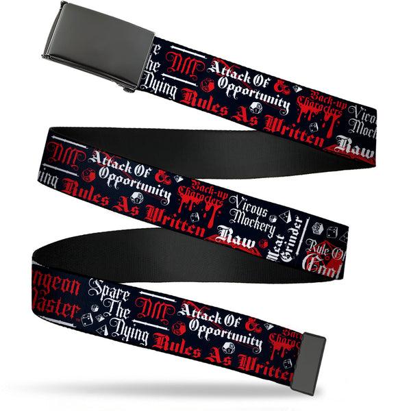 Buckle-Down Web Belt Blank Black Buckle - Dungeons and Dragons DRAGON MASTER Collage Black/Red/White Webbing