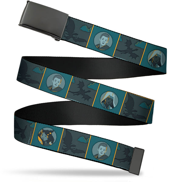 Buckle-Down Web Belt Blank Black Buckle - Dungeons & Dragons Ampersand Icon and Character Blocks Greens Webbing