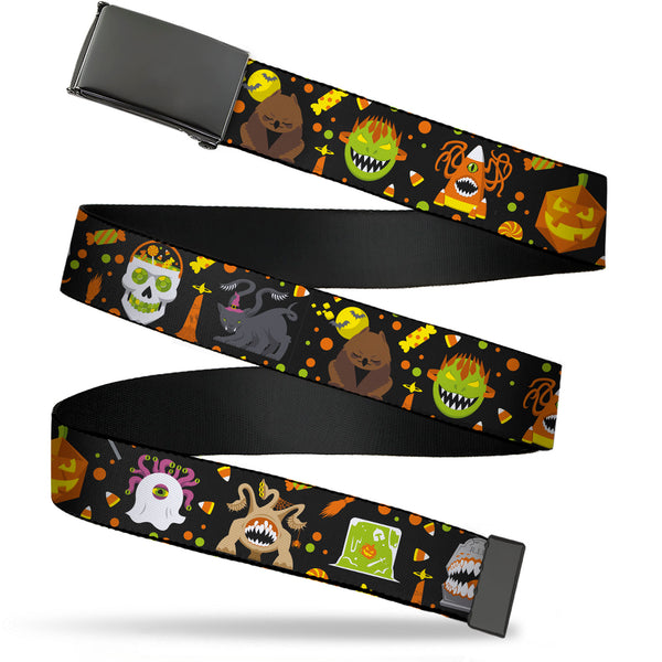 Buckle-Down Web Belt Blank Black Buckle - Dungeons & Dragons Halloween Icons and Candy Collage Black/Orange Webbing