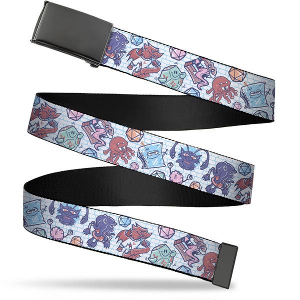 Buckle-Down Web Belt Blank Black Buckle - Dungeons & Dragons Icons Doodle White/Multi Color Webbing