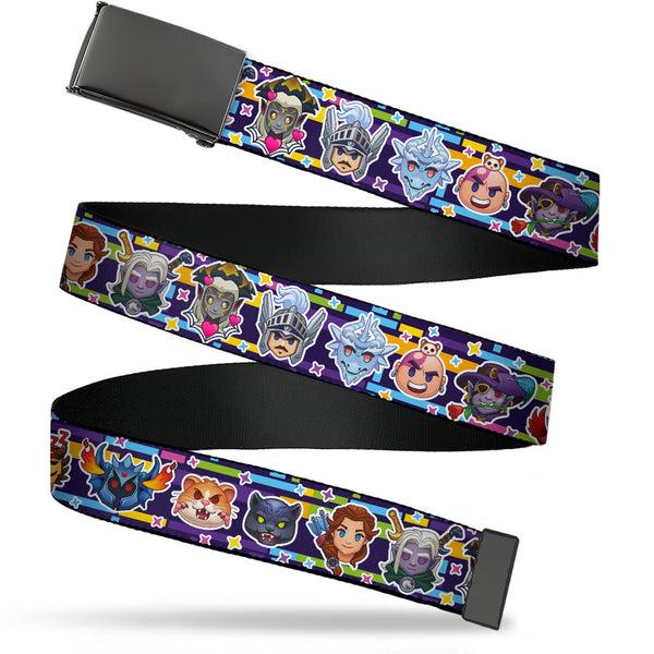 Buckle-Down Web Belt Blank Black Buckle - Dungeons & Dragons Twelve Monster Emoji Faces Multi Color Webbing
