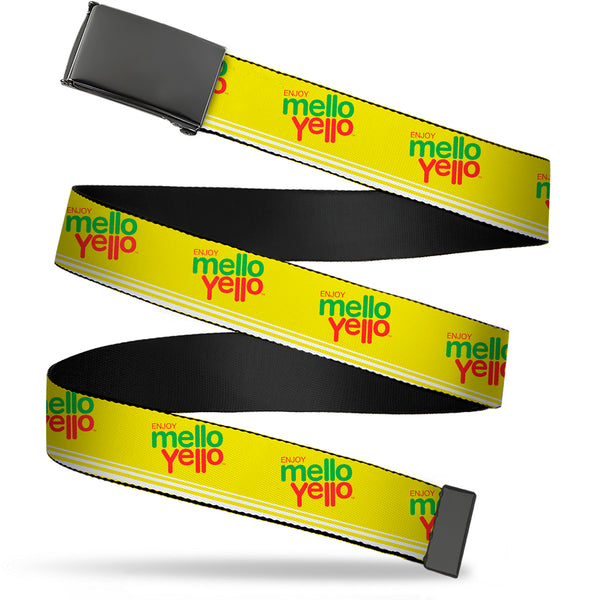 Buckle-Down Web Belt Blank Black Buckle - ENJOY MELLO YELLO Logo Yellow/Red/Green Webbing
