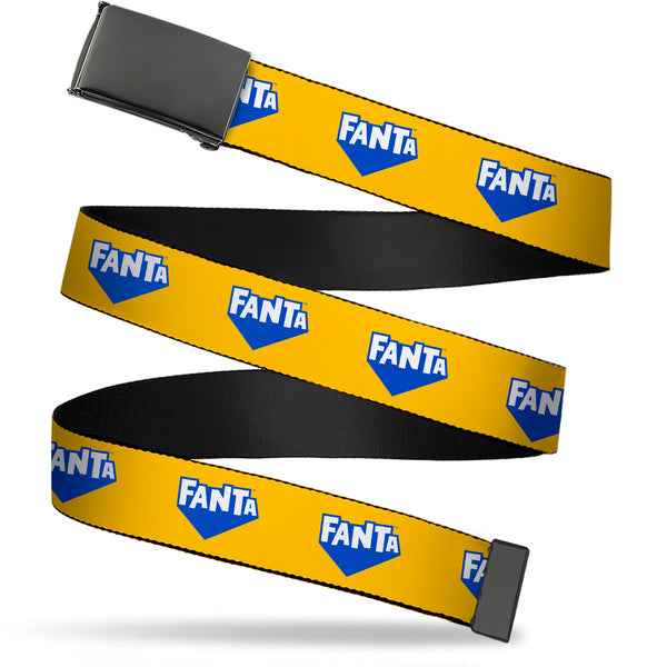 Buckle-Down Web Belt Blank Black Buckle - FANTA Logo Pineapple Yellow/Blue/White Webbing