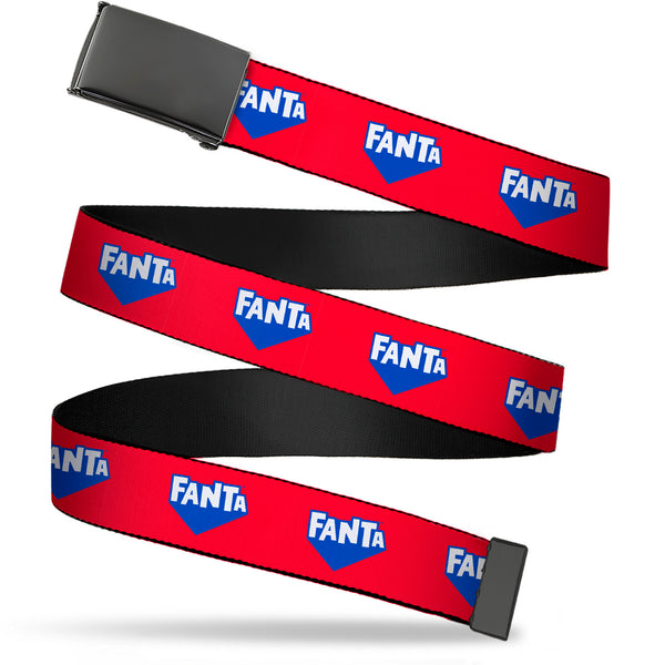Buckle-Down Web Belt Blank Black Buckle - FANTA Logo Strawberry Red/Blue/White Webbing