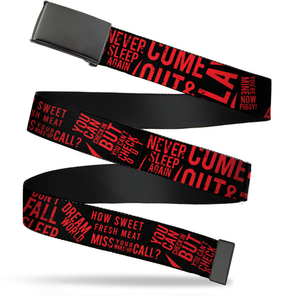 Buckle-Down Web Belt Blank Black Buckle - Friday the 13th Quotes Collage Black/Red Webbing