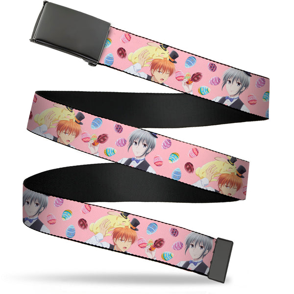 Buckle-Down Web Belt Blank Black Buckle - Fruits Basket Kyo and Yuki Easter Themed Animage Poster Pose Pink Webbing