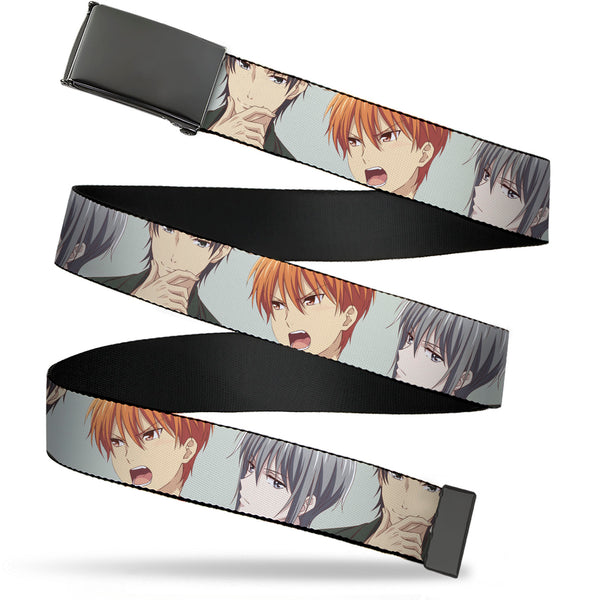 Buckle-Down Web Belt Blank Black Buckle - Fruits Basket Kyo Yuki Shigure Group Faces Mint Green Webbing