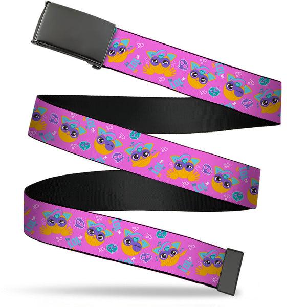 Buckle-Down Web Belt Blank Black Buckle - Fuby Furbmojis LOL Icons Collage Pinks/Blues Webbing