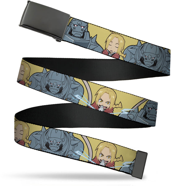 Buckle-Down Web Belt Blank Black Buckle - Fullmetal Alchemist Brotherhood Chibi Elric Brothers Pose Yellow Webbing