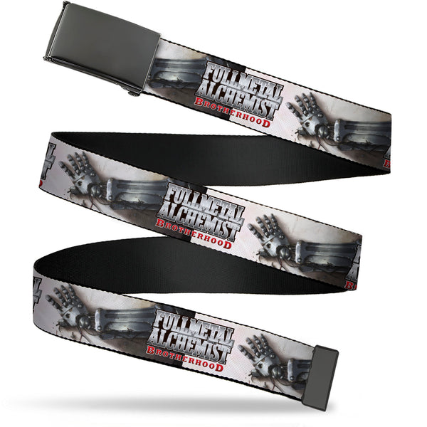 Buckle-Down Web Belt Blank Black Buckle - FULLMETAL ALCHEMIST BROTHERHOOD Edward Elrics Automail Arm Tan Webbing