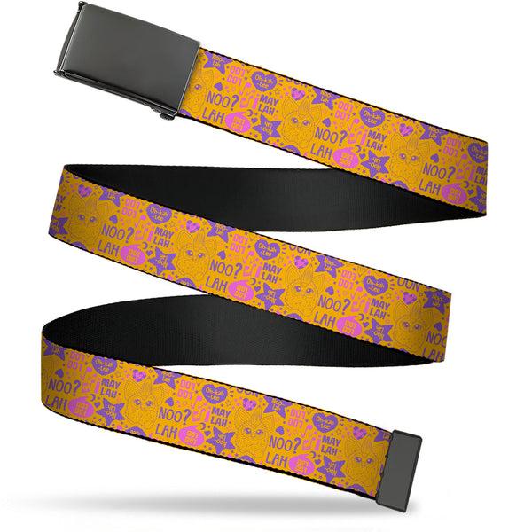 Buckle-Down Web Belt Blank Black Buckle - Furby Furbish Phrases and Icons Orange/Pink/Purple Webbing
