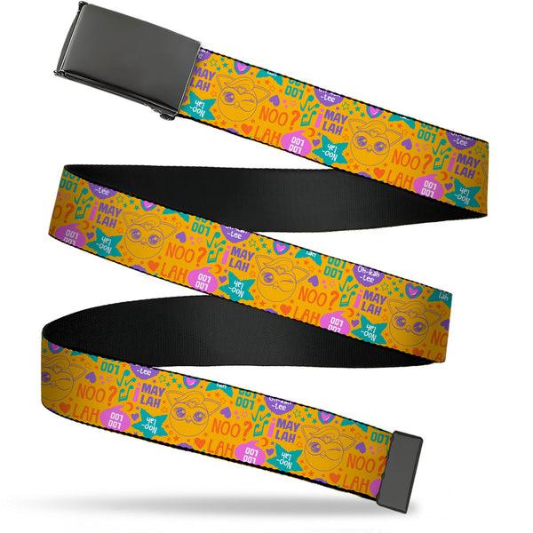 Buckle-Down Web Belt Blank Black Buckle - Furby Furbmoji and Furbish Phrases and Icons Orange/Pink/Purple Webbing