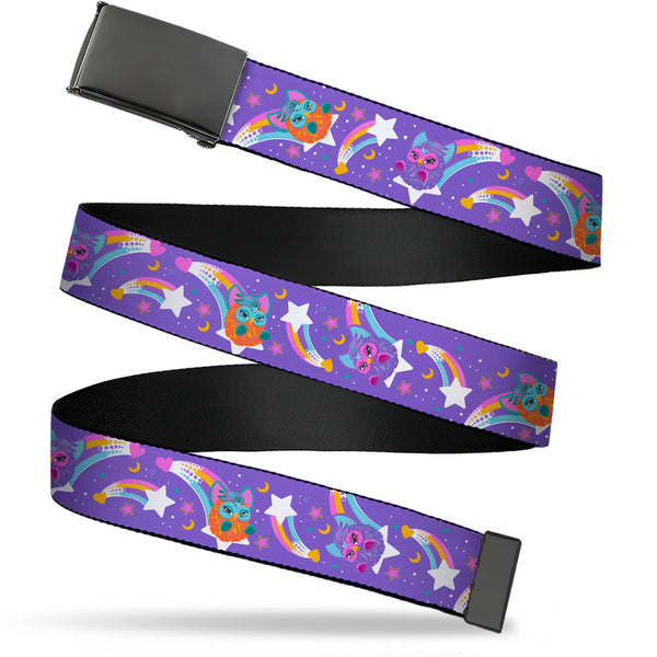 Buckle-Down Web Belt Blank Black Buckle - Furby Orange and Purple Jumping Rainbow Slide Black/Multi Color Webbing