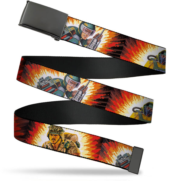 Buckle-Down Web Belt Blank Black Buckle - GI Joe Retro Footloose Flash Air Tight Character File Card Explosion Poses Webbing